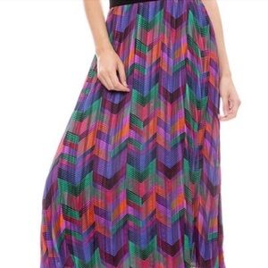 Multicolor Chevron Pleated Midi Skirt by RD & koko